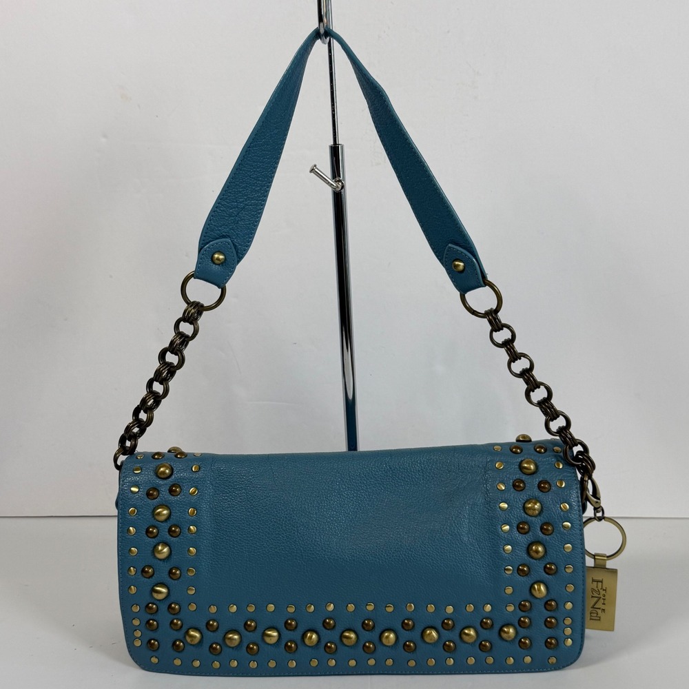 The Find Blue Leather Studded Shoulder Bag Chain Strap Y2K